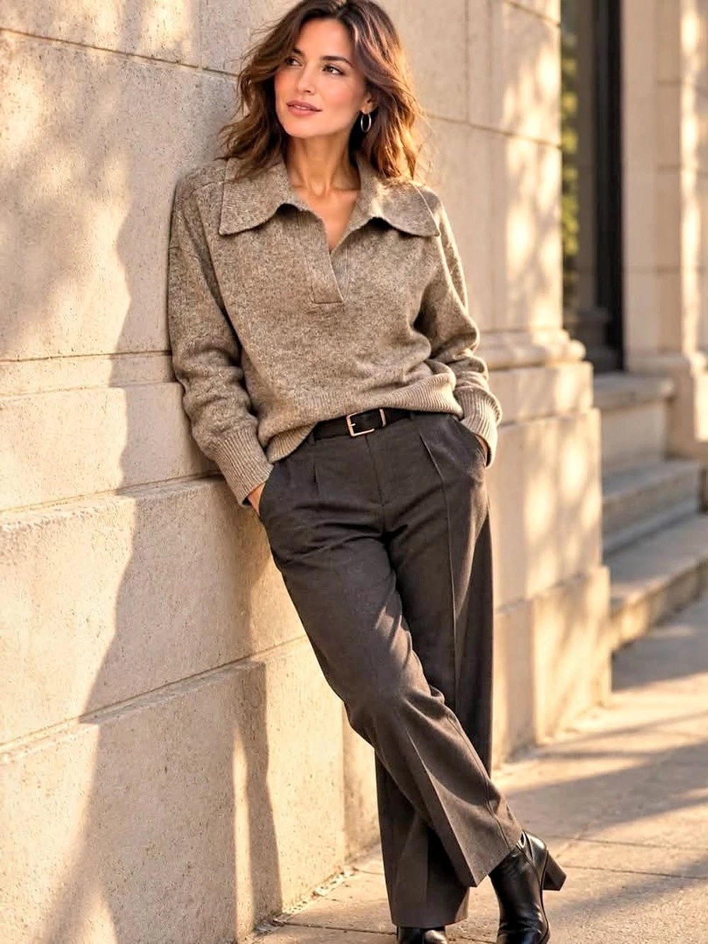Miracle Brand Taupe Wide Collar Knit Sweater S/M NWT
